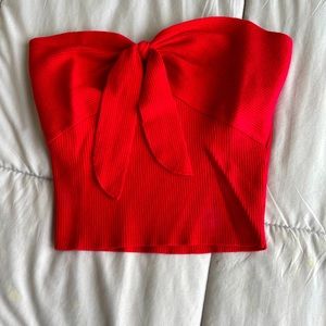 Ribbed Tub Top with Tie in Front Red S
